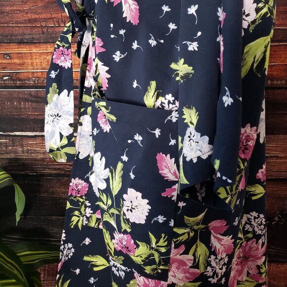 Banana Republic Kimono Robe One Size Tie Front Pockets Navy Floral Cotton Rayon - Picture 6 of 9